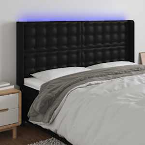 Čelo postele s LED černé 147 x 16 x 118/128 cm umělá kůže - obrázek 1