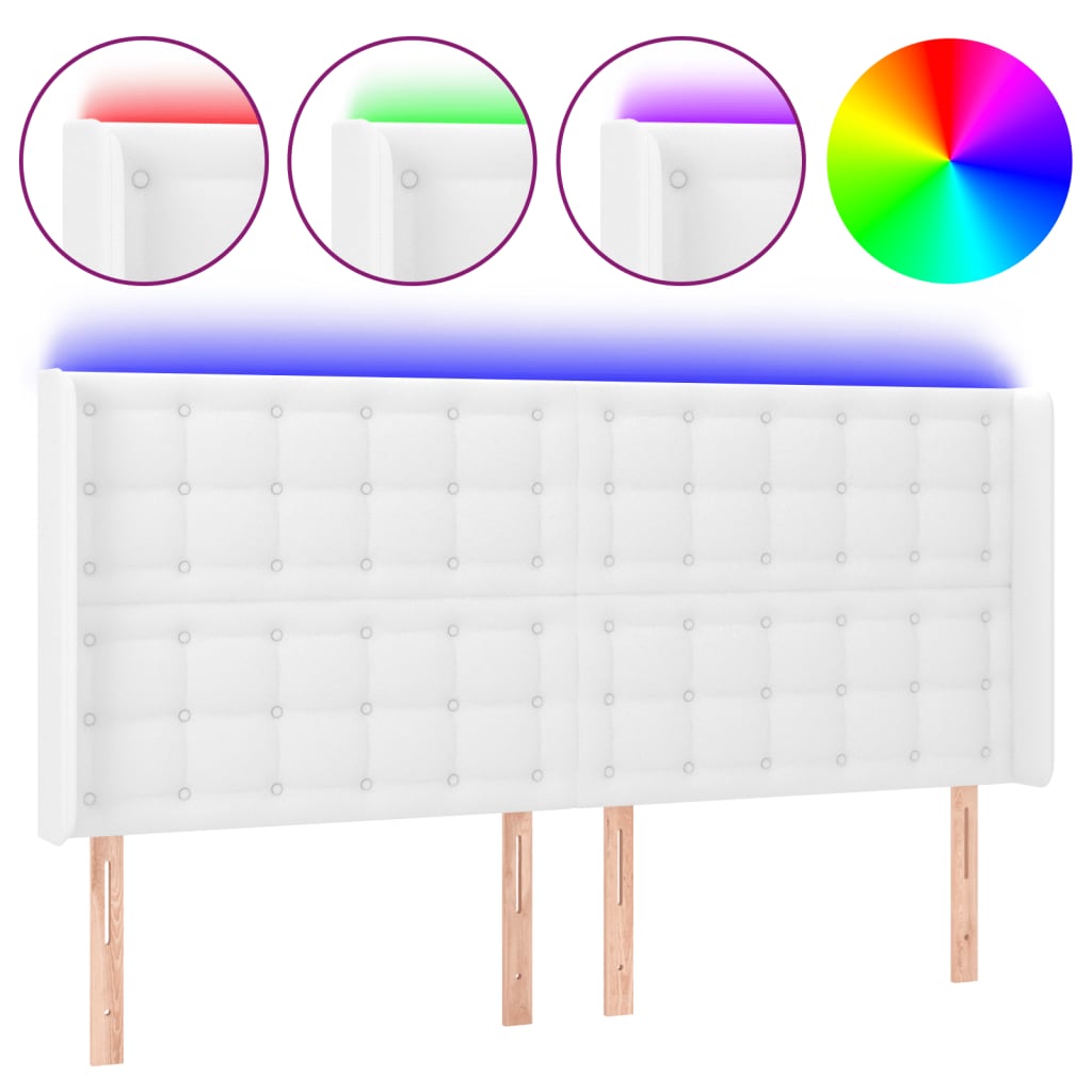 vidaXL Čelo postele s LED bílé 147 x 16 x 118/128 cm umělá kůže