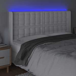 Čelo postele s LED bílé 147 x 16 x 118/128 cm umělá kůže - obrázek 4