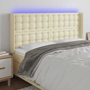 Čelo postele s LED krémové 147 x 16 x 118/128 cm umělá kůže - obrázek 1