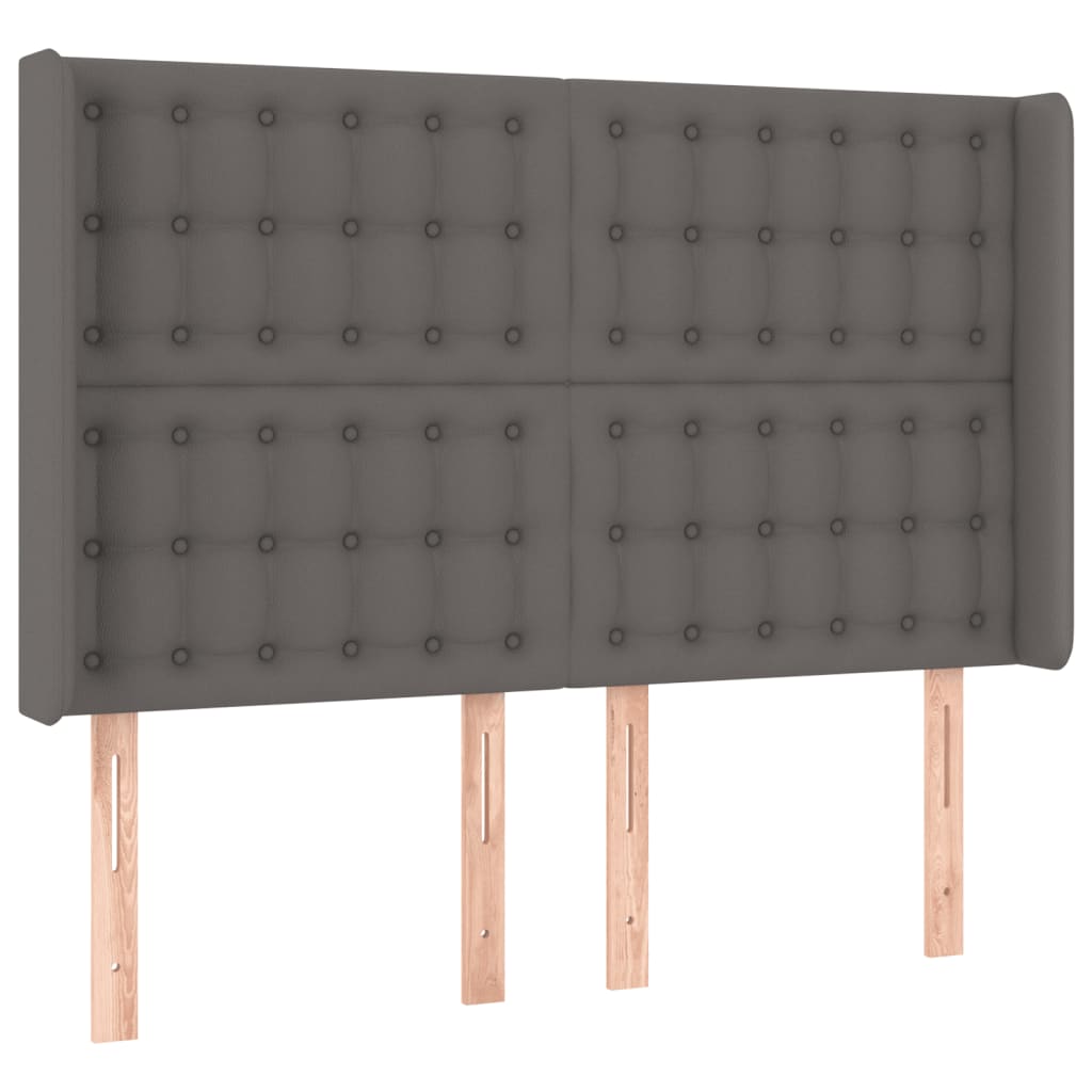 vidaXL Hoofdbord LED 147x16x118/128 cm kunstleer grijs afbeelding