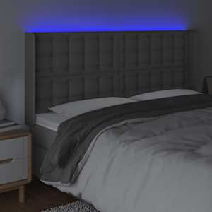 Čelo postele s LED šedé 147 x 16 x 118/128 cm umělá kůže - obrázek 4