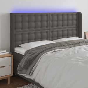 Čelo postele s LED šedé 147 x 16 x 118/128 cm umělá kůže - obrázek 1