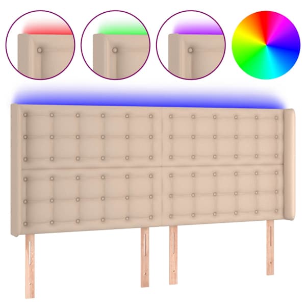 vidaXL LED-voodipeats, Cappuccino, 147x16x118/128 cm, kunstnahk