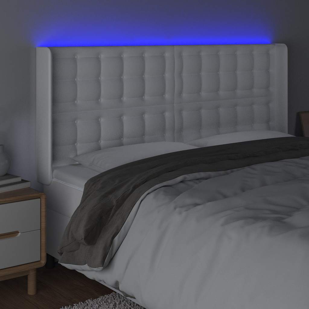 vidaXL Hoofdbord LED 163x16x118/128 cm kunstleer wit, foto 2