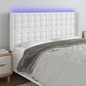 Čelo postele s LED bílé 163 x 16 x 118/128 cm umělá kůže - obrázek 1