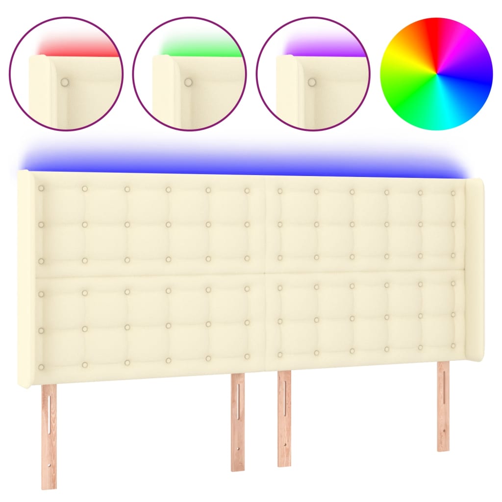 vidaXL Čelo postele s LED krémové 163 x 16 x 118/128 cm umělá kůže