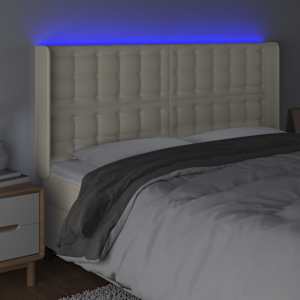 Čelo postele s LED krémové 163 x 16 x 118/128 cm umělá kůže - obrázek 4