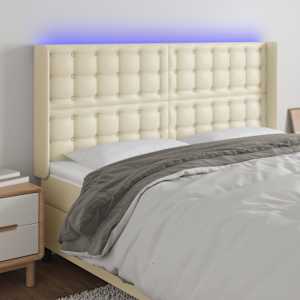 Čelo postele s LED krémové 163 x 16 x 118/128 cm umělá kůže - obrázek 1