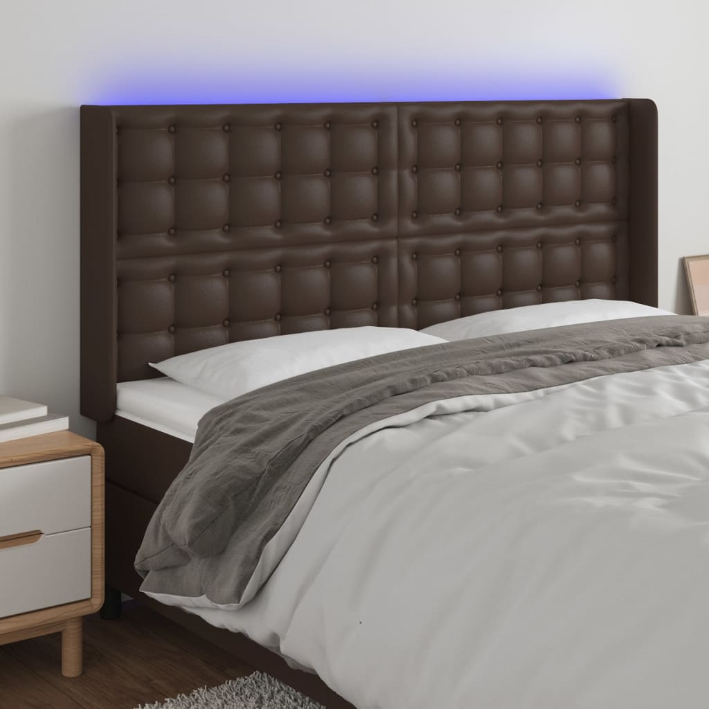 vidaXL Čelo postele s LED hnědé 163 x 16 x 118/128 cm umělá kůže