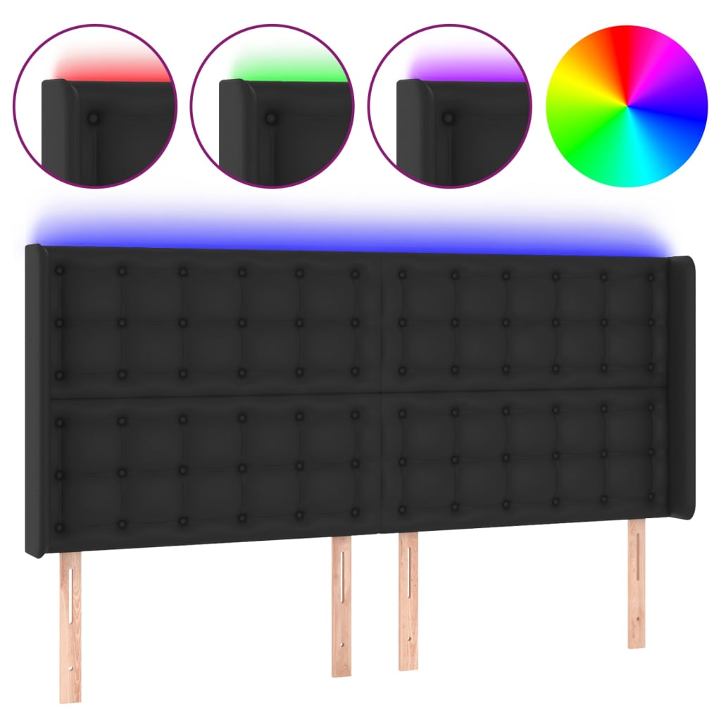 vidaXL Čelo postele s LED černé 183 x 16 x 118/128 cm umělá kůže