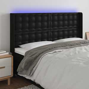 Čelo postele s LED černé 183 x 16 x 118/128 cm umělá kůže - obrázek 1