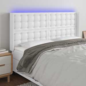 Čelo postele s LED bílé 183 x 16 x 118/128 cm umělá kůže - obrázek 1