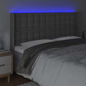 Čelo postele s LED šedé 183 x 16 x 118/128 cm umělá kůže - obrázek 4