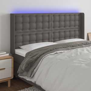 Čelo postele s LED šedé 183 x 16 x 118/128 cm umělá kůže - obrázek 1