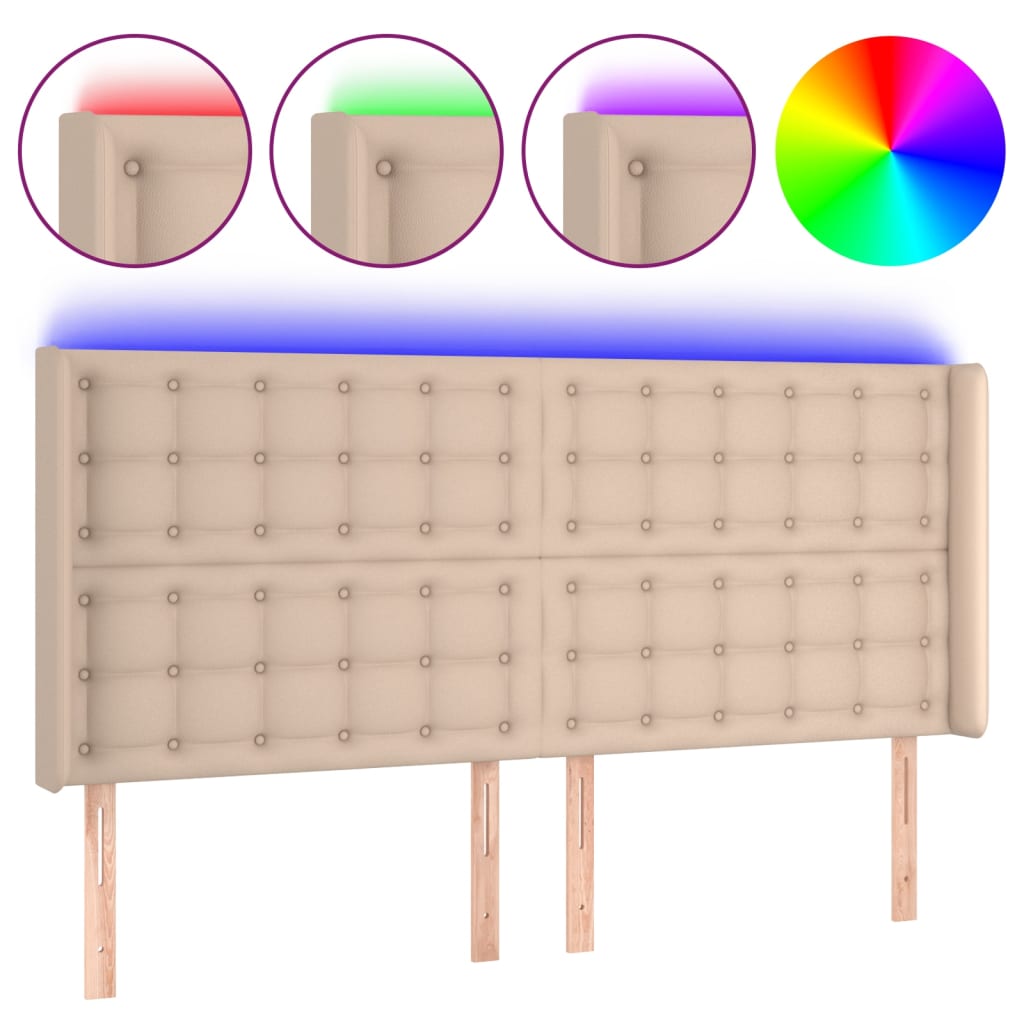 vidaXL Čelo postele s LED cappuccino 183 x 16 x 118/128 cm umělá kůže