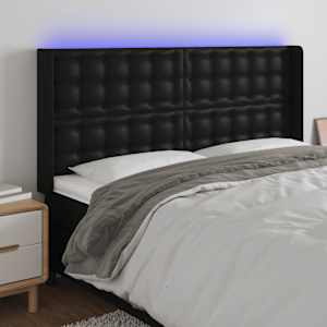 Čelo postele s LED černé 203 x 16 x 118/128 cm umělá kůže - obrázek 1