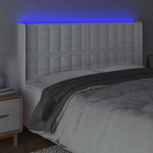 Čelo postele s LED bílé 203 x 16 x 118/128 cm umělá kůže - obrázek 4