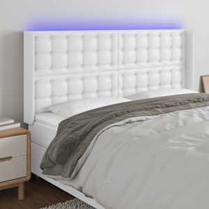 Čelo postele s LED bílé 203 x 16 x 118/128 cm umělá kůže - obrázek 1