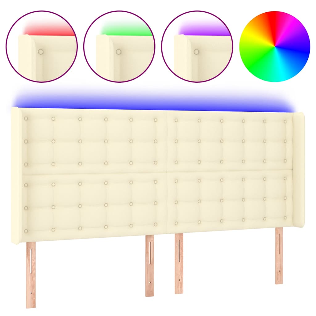 vidaXL Hoofdbord LED 203x16x118/128 cm kunstleer crèmekleurig, foto 3