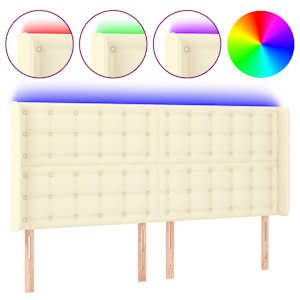 Čelo postele s LED krémové 203 x 16 x 118/128 cm umělá kůže - obrázek 2
