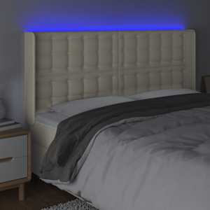 Čelo postele s LED krémové 203 x 16 x 118/128 cm umělá kůže - obrázek 4