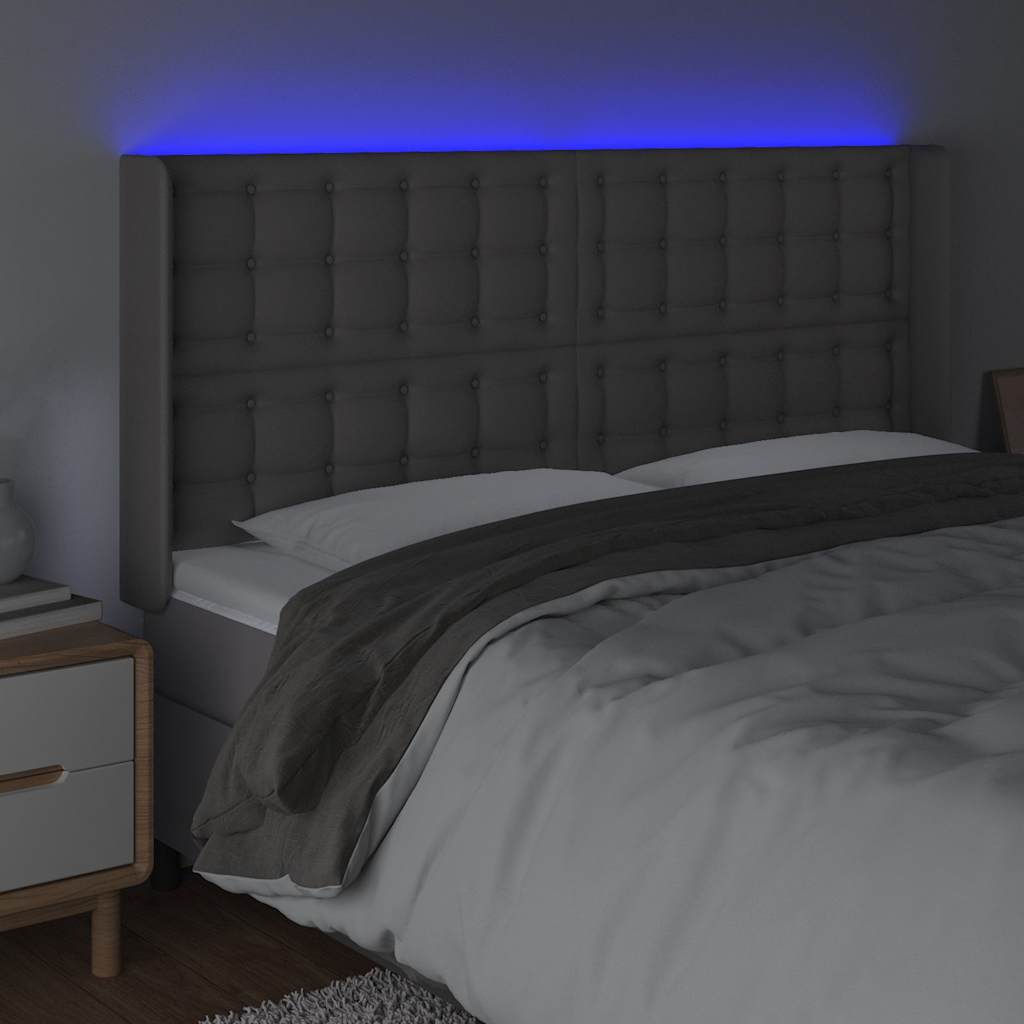 vidaXL Hoofdbord LED 203x16x118/128 cm kunstleer grijs, foto 2
