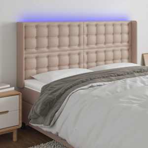 Čelo postele s LED cappuccino 203 x 16 x 118/128 cm umělá kůže - obrázek 1