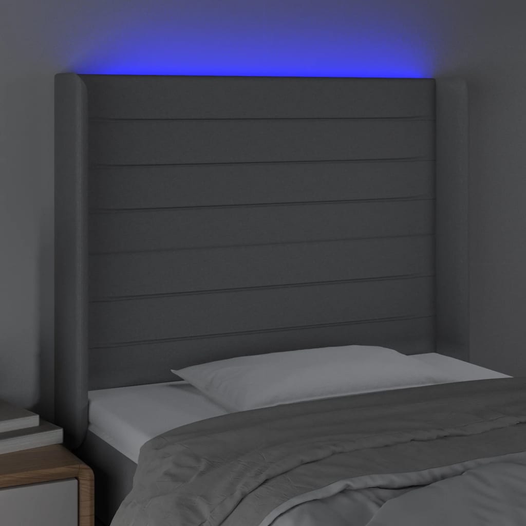 gultas galvgalis ar LED, 83x16x118/128 cm, gaiši pelēks audums | Stepinfit.lv