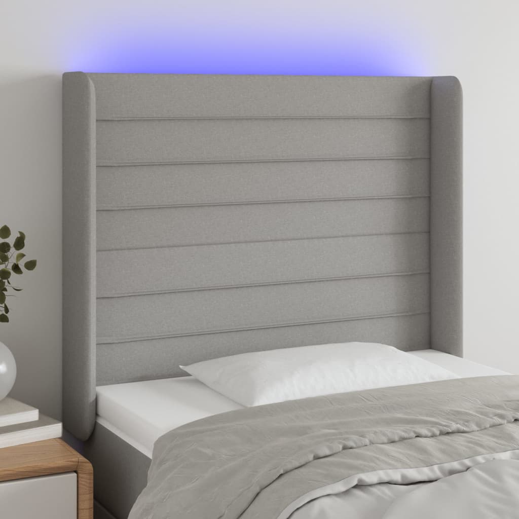 vidaXL Tăblie de pat cu LED, gri deschis, 83x16x118/128 cm, textil