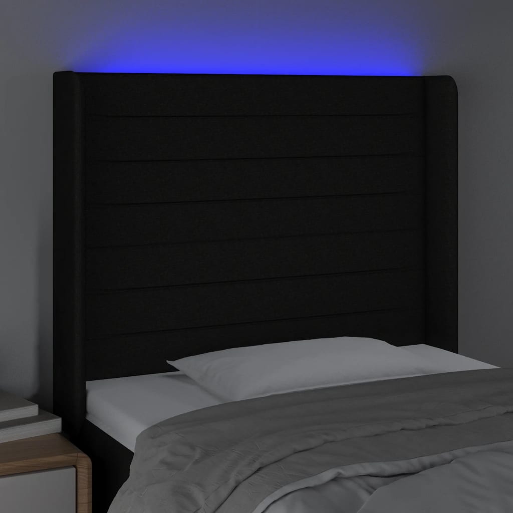 gultas galvgalis ar LED, 83x16x118/128 cm, melns audums | Stepinfit.lv