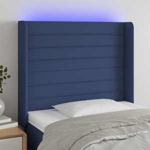 LED posteljno vzglavje modro 83x16x118/128 cm blago