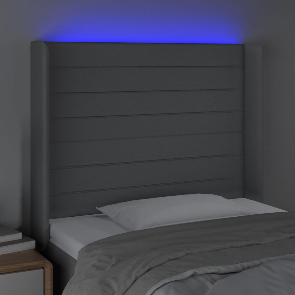 gultas galvgalis ar LED, 103x16x118/128 cm, gaiši pelēks audums | Stepinfit.lv