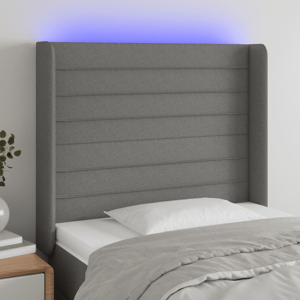 vida XL LED Kopfteil Dunkelgrau 103x 16x 118/128 cm Stoff
