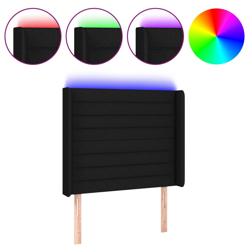 vidaXL Čelo postele s LED černé 103 x 16 x 118/128 cm textil