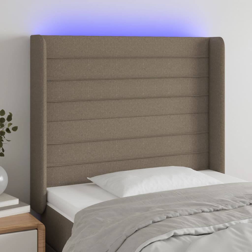 vidaXL TÄƒblie de pat cu LED, gri taupe, 103x16x118/128 cm, textil