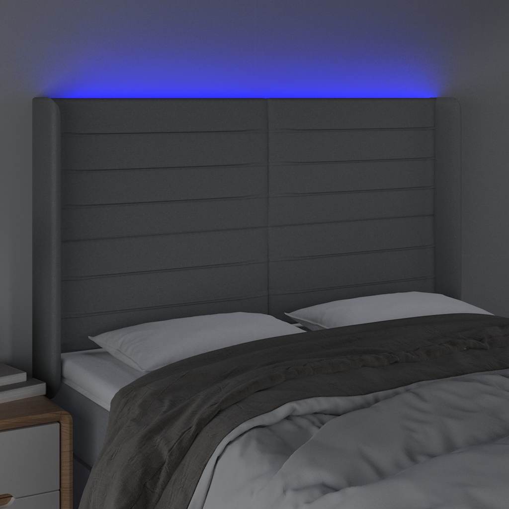vidaXL Hoofdbord LED 147x16x118/128 cm stof lichtgrijs grijs, foto 2