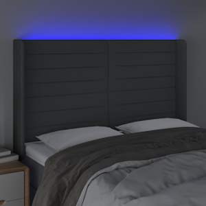 Čelo postele s LED tmavě šedé 147 x 16 x 118/128 cm textil - obrázek 4