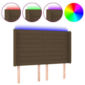 Čelo postele s LED tmavě hnědé 147 x 16 x 118/128 cm textil - obrázek 2