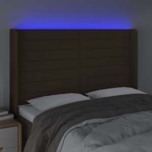 Čelo postele s LED tmavě hnědé 147 x 16 x 118/128 cm textil - obrázek 4