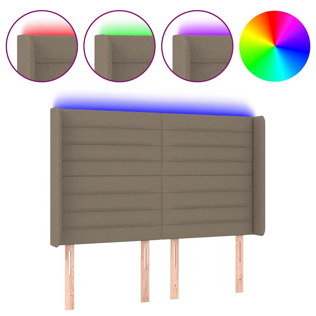 vidaXL Hoofdbord LED 147x16x118/128 cm stof taupe, foto 3