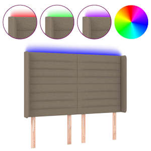 Čelo postele s LED taupe 147 x 16 x 118/128 cm textil - obrázek 2