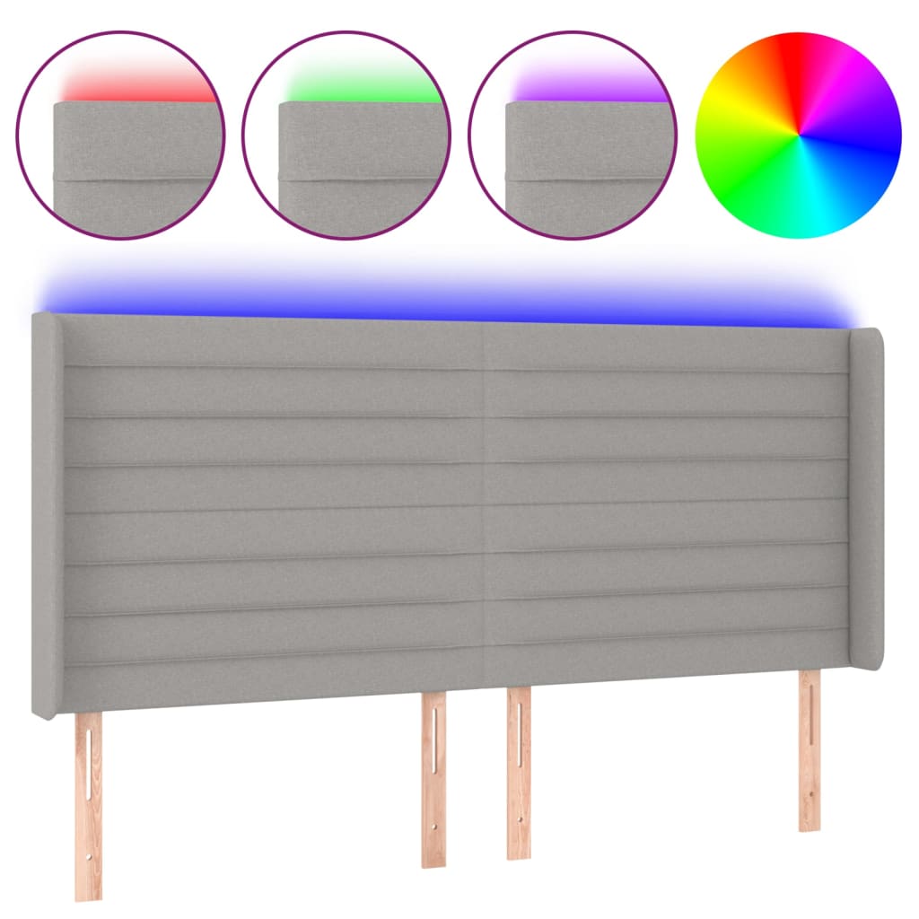 vidaXL Čelo postele s LED světle šedé 163x16x118/128 cm textil