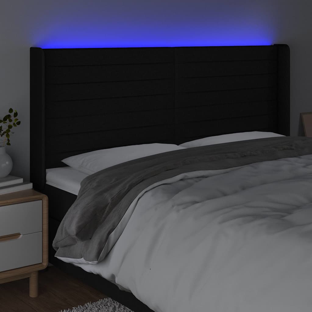 vidaXL Hoofdbord LED 163x16x118/128 cm stof zwart, foto 2