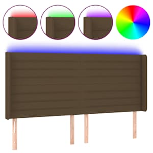 Čelo postele s LED tmavě hnědé 163 x 16 x 118/128 cm textil - obrázek 2