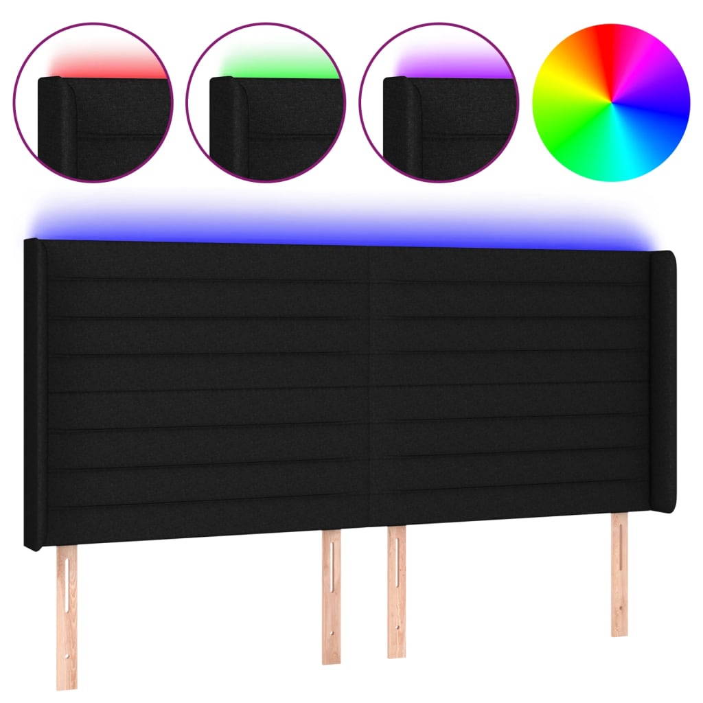 vidaXL Čelo postele s LED černé 183 x 16 x 118/128 cm textil