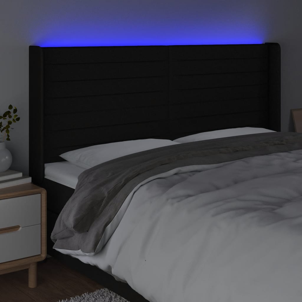 gultas galvgalis ar LED, 183x16x118/128 cm, melns audums | Stepinfit.lv