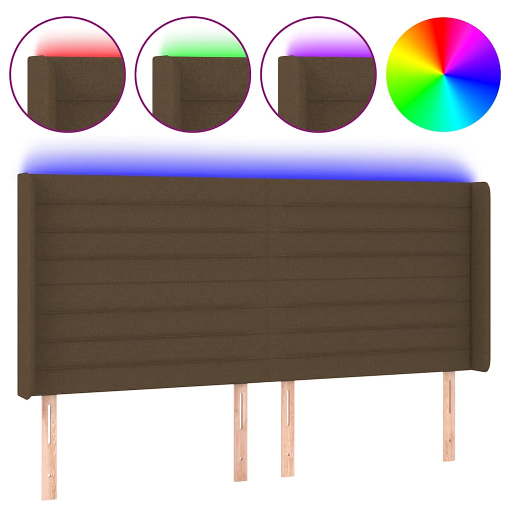 vidaXL Hoofdbord LED 183x16x118/128 cm stof donkerbruin bruin, foto 3