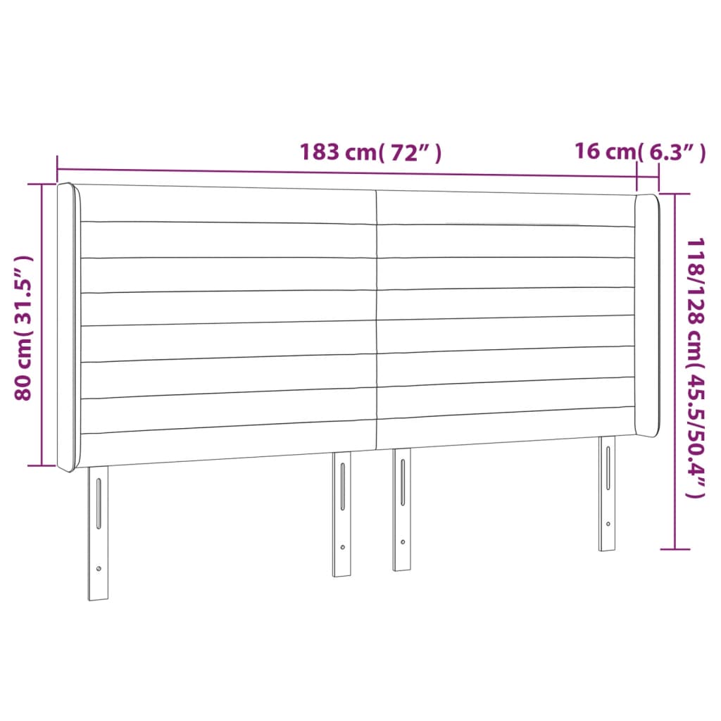 Zagłówek do łóżka z LED ciemnobrązowy 183x16x118/128 cm tkanina