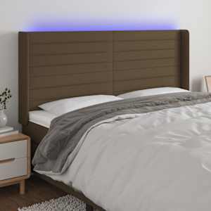 Čelo postele s LED tmavě hnědé 183 x 16 x 118/128 cm textil - obrázek 1